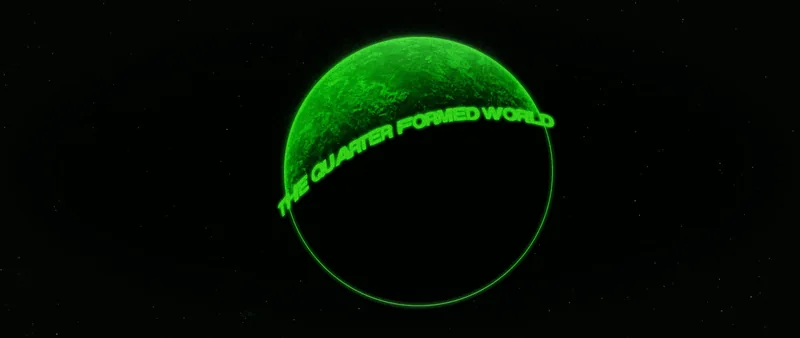 A green planet limb against black, the title curving around its edge
