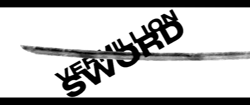 A blade laid horizontally across the words VERMILLION SWORD, black on white